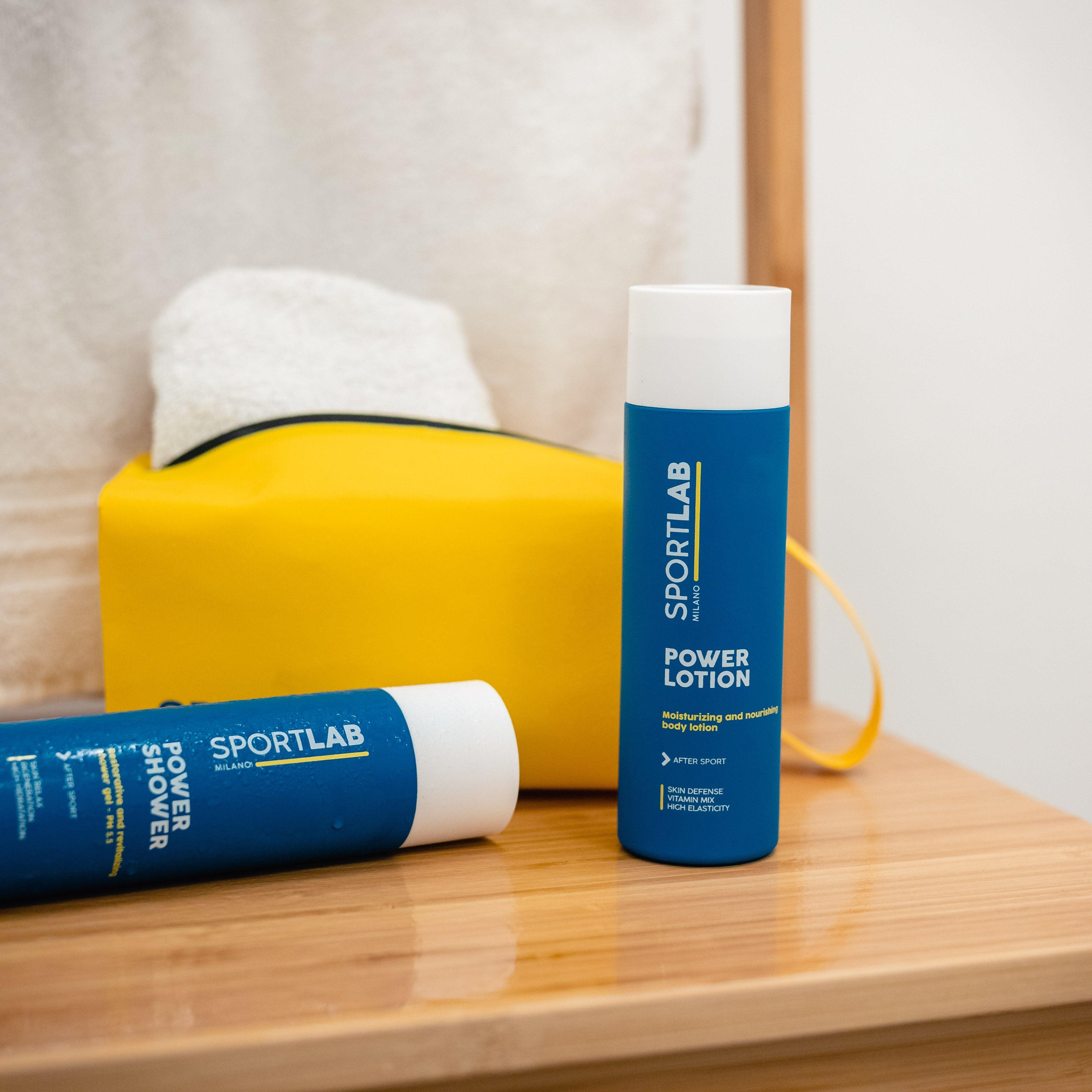 double power kit gel doccia e crema corpo idratante Sportlab Milano